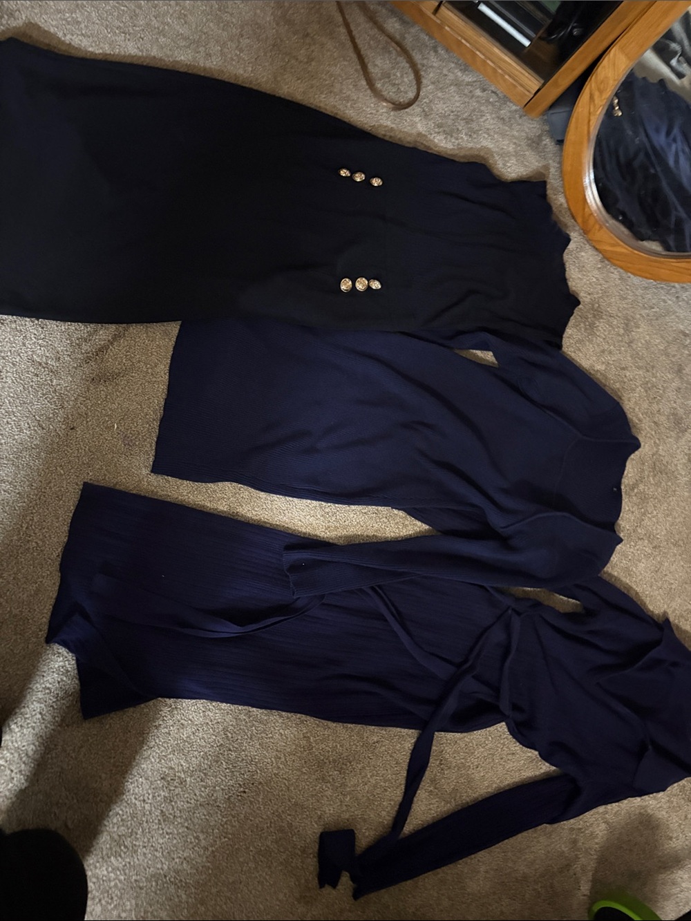 Three navy blue professional style of dresses. All size medium.